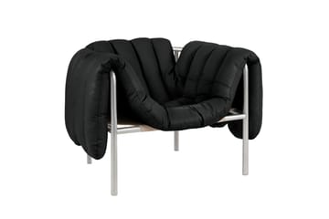 Fauteuil lounge Puffy - Black leather-acier inoxydable - Hem