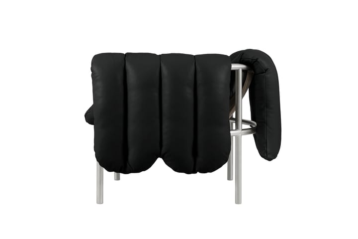 Fauteuil lounge Puffy, Black leather-acier inoxydable Hem