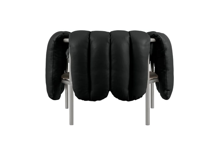 Fauteuil lounge Puffy, Black leather-acier inoxydable Hem