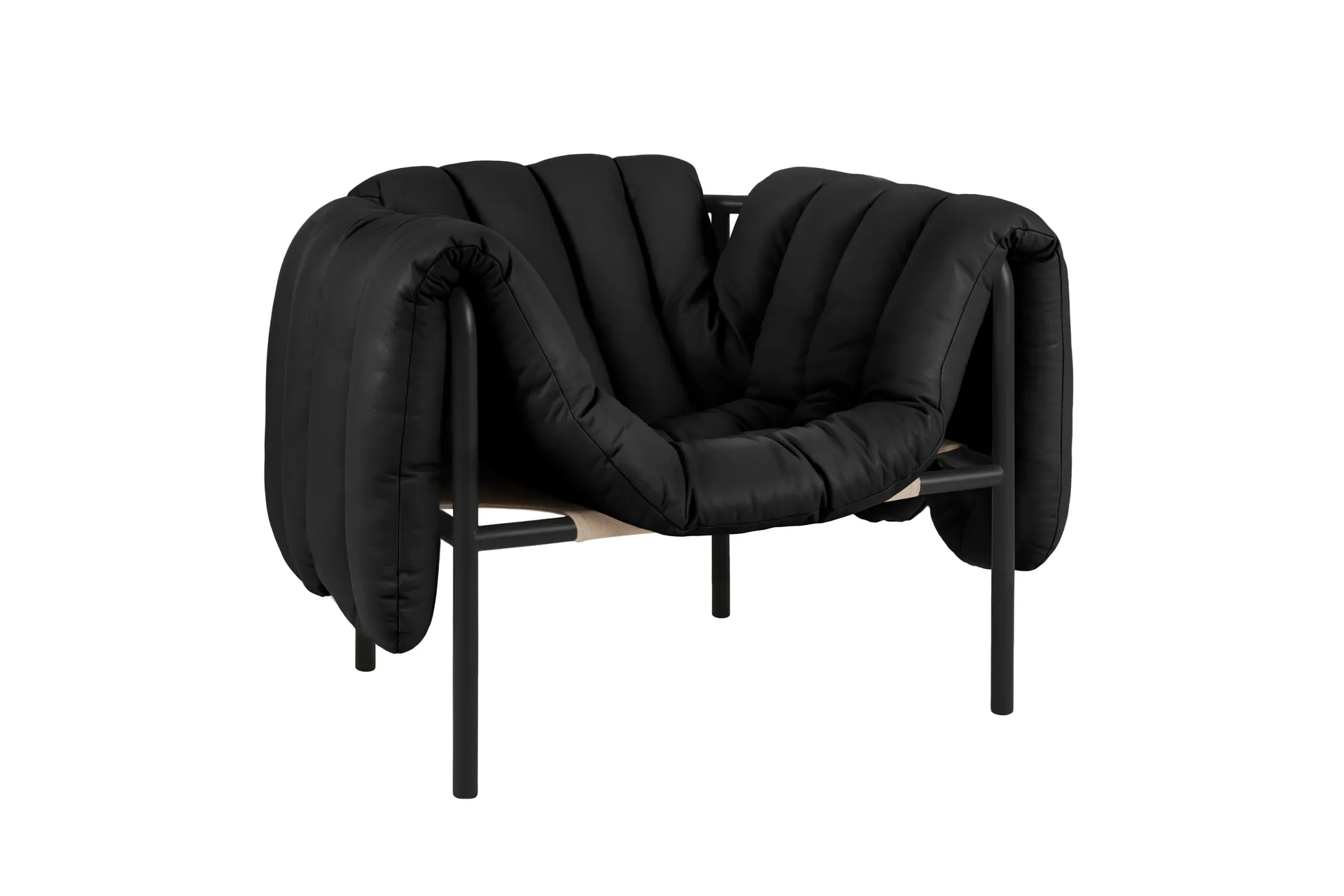 Fauteuil lounge Puffy, Black leather-black grey Hem