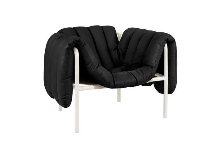 Fauteuil lounge Puffy, Black leather-cream Hem
