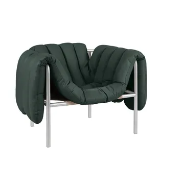 Fauteuil lounge Puffy - Dark green leather-acier inoxydable - Hem