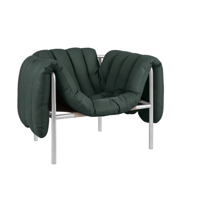 Fauteuil lounge Puffy - Dark green leather-acier inoxydable - Hem