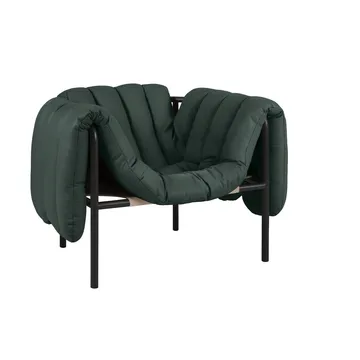 Fauteuil lounge Puffy - Dark green leather-black grey - Hem