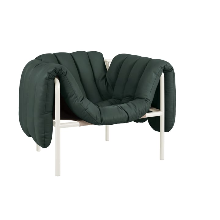 Fauteuil lounge Puffy - Dark green leather-cream - Hem