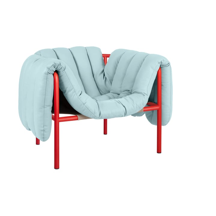 Fauteuil lounge Puffy - Light blue leather-traffic red - Hem