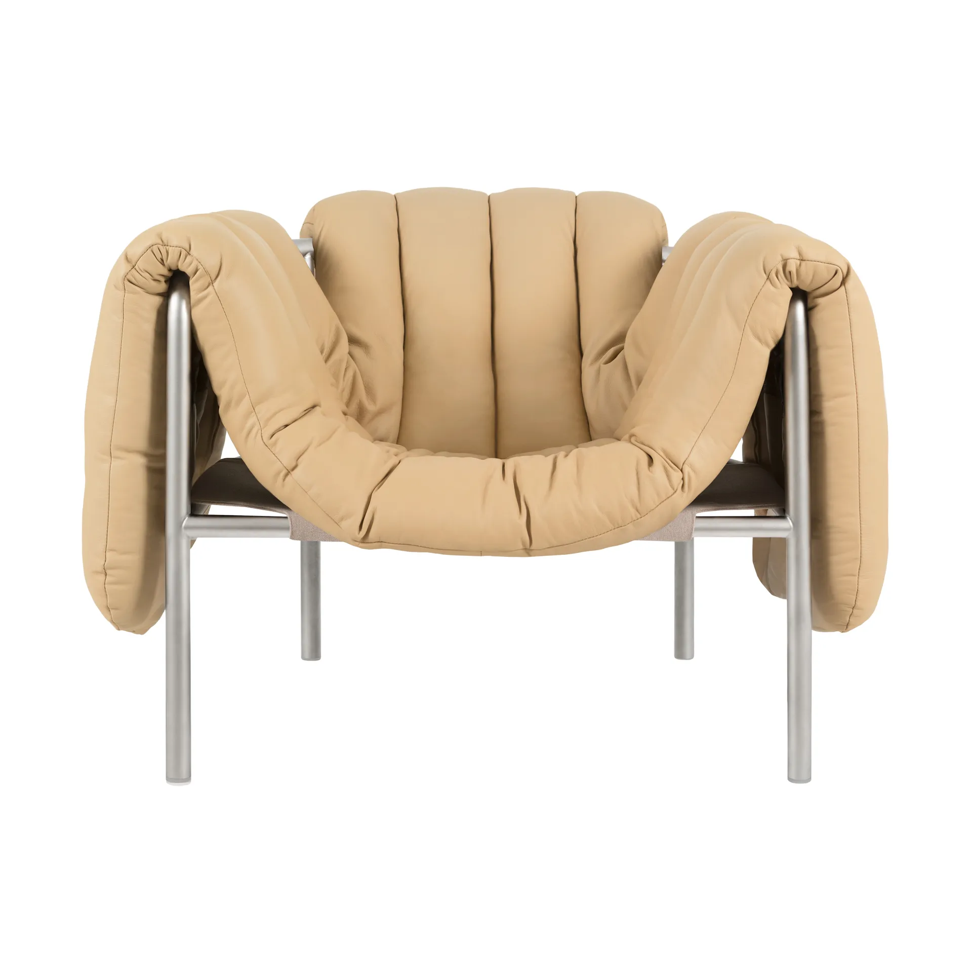 Fauteuil lounge Puffy, Sand leather-acier inoxydable Hem
