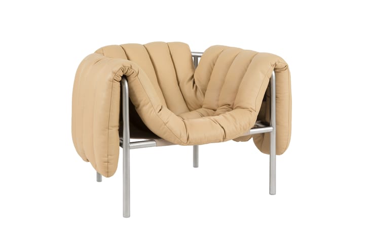 Fauteuil lounge Puffy, Sand leather-acier inoxydable Hem