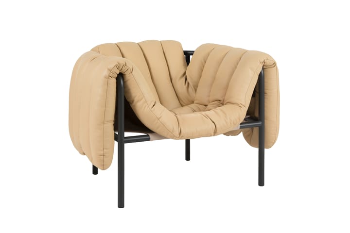 Fauteuil lounge Puffy, Sand leather-black grey Hem