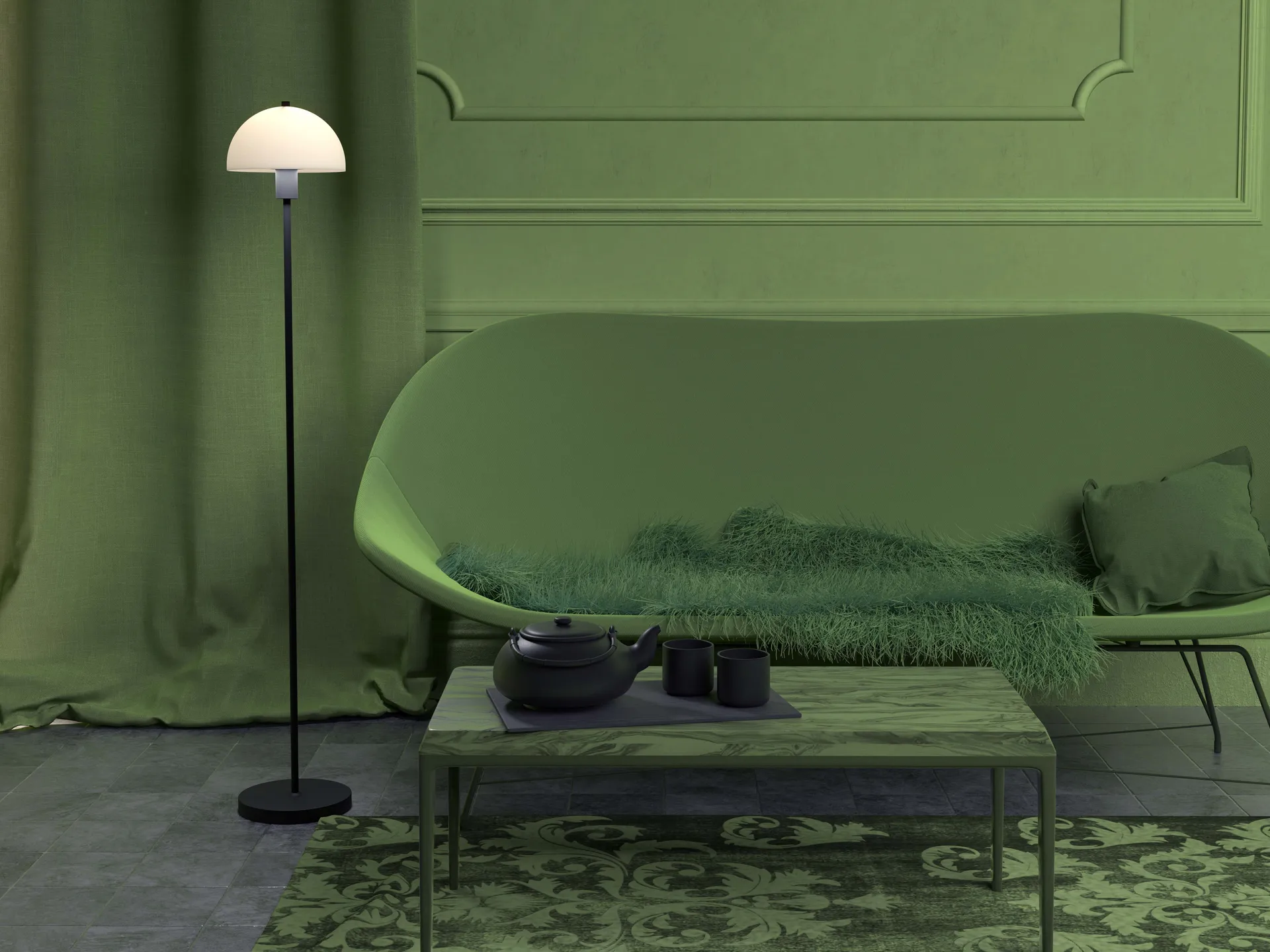 Lampadaire Vienda, Noir-verre opale Herstal