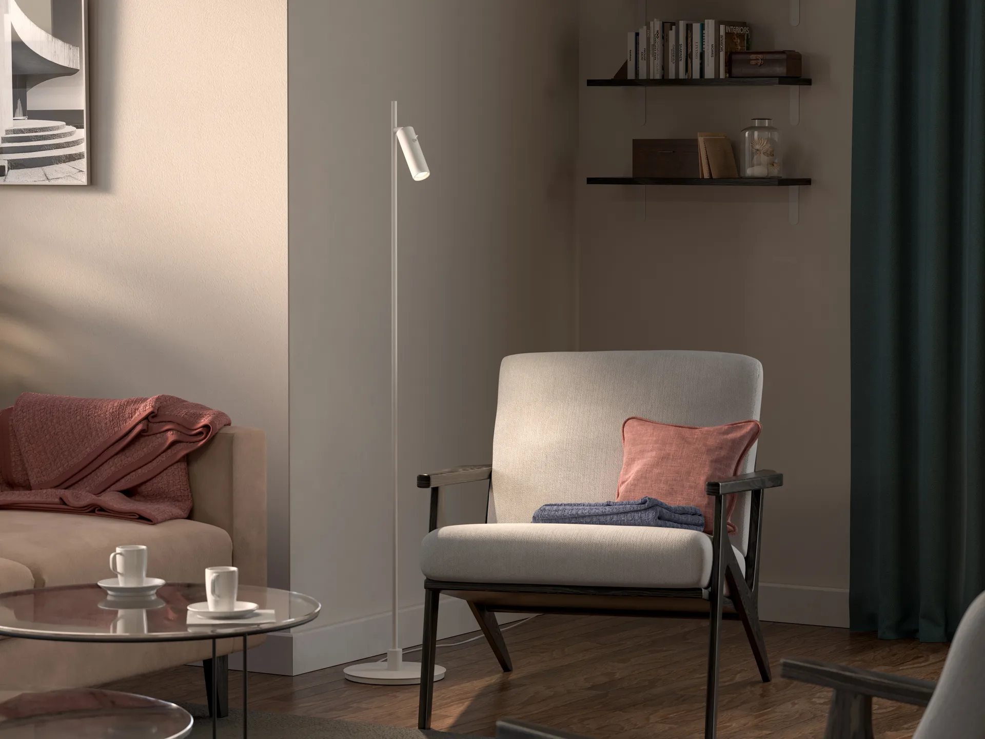 Lampe sur pied Pipeline, Blanc mat Herstal