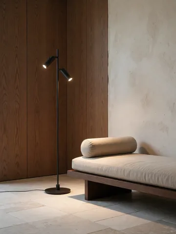 Lampe sur pied Pipeline - Noir mat, double - Herstal