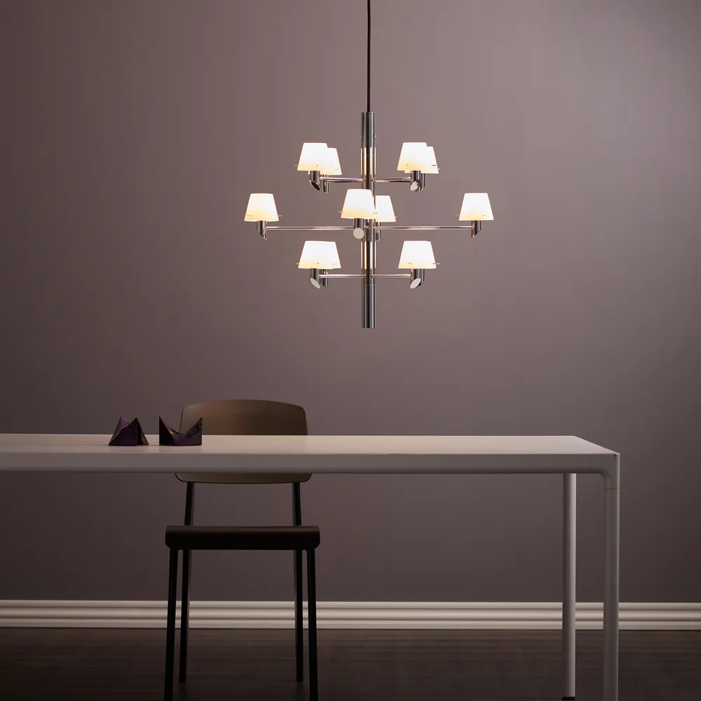 Lustre Gil krona 12, Chrome-verre opale Herstal