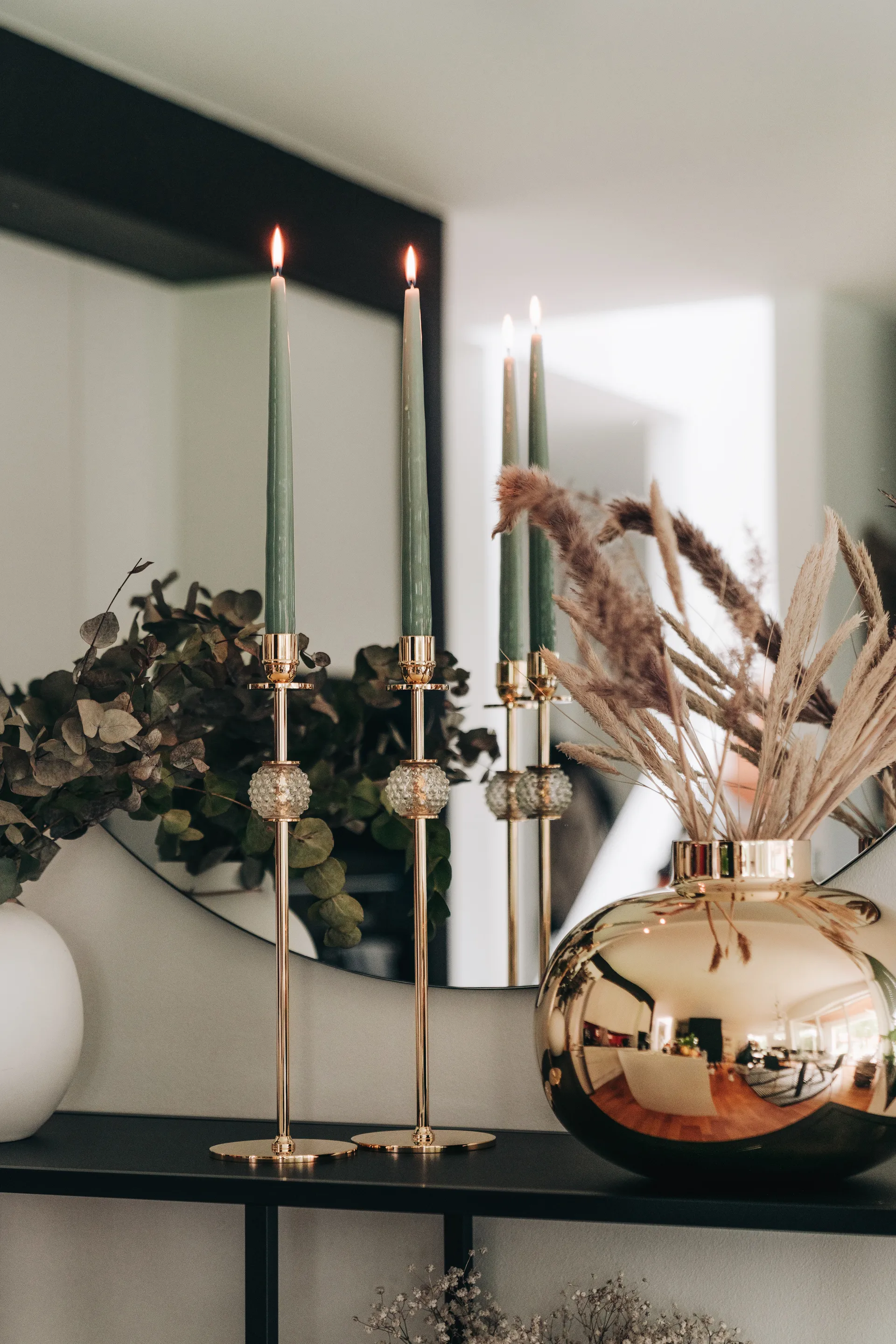 Bougeoir Alba 40 cm, Laiton solide et verre Hilke Collection