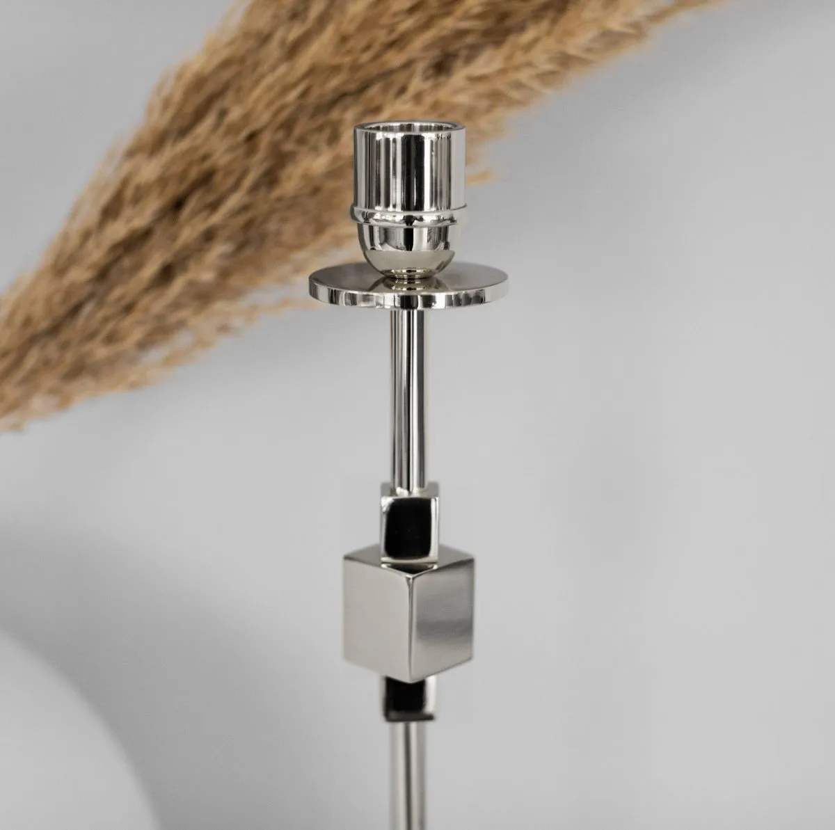 Bougeoir Como 40 cm, Laiton nickelé Hilke Collection