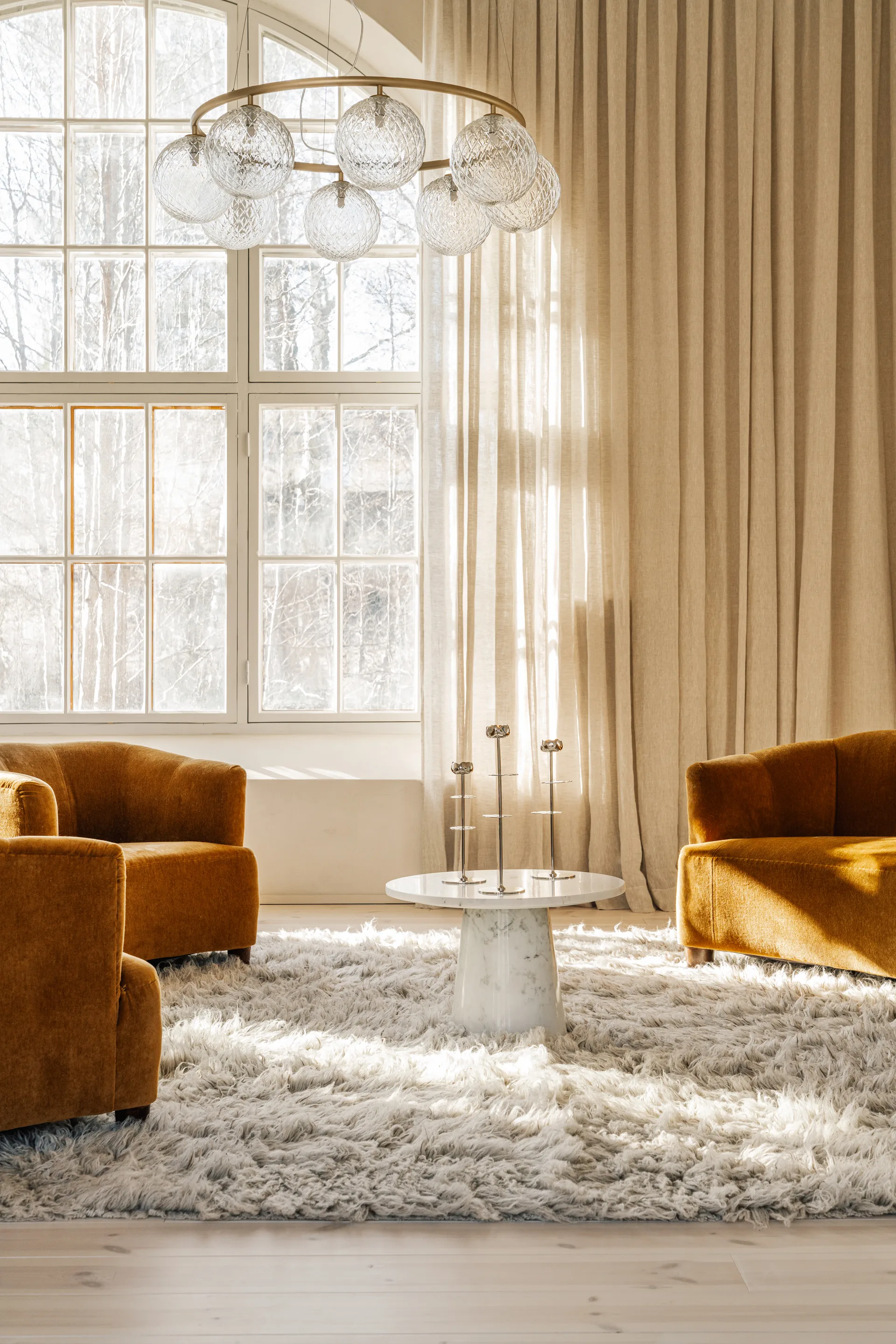 Bougeoir Ninfea Alta 40 cm, Laiton nickelé Hilke Collection