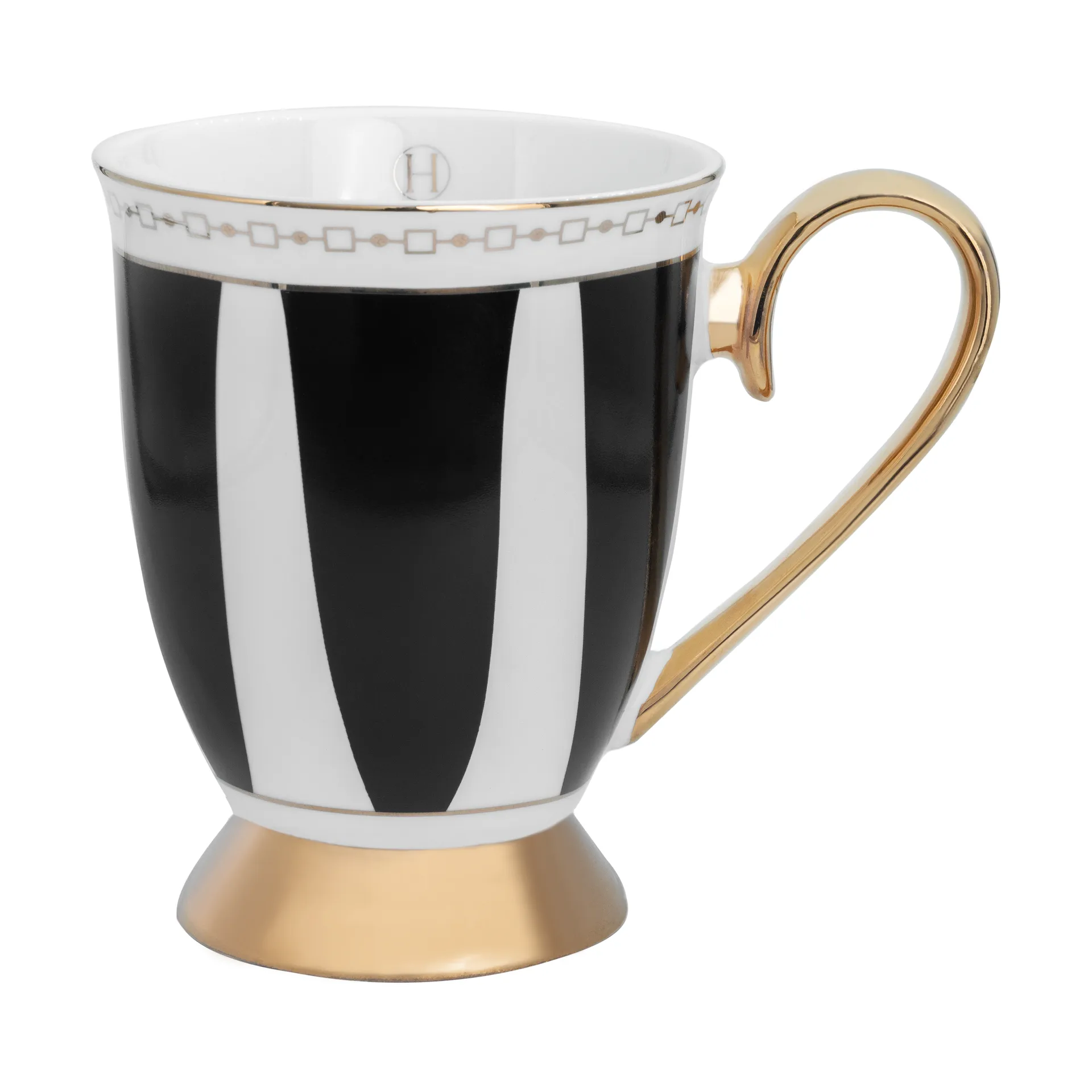 Mug Strisce Nero 28 cl, Noir-blanc-doré Hilke Collection
