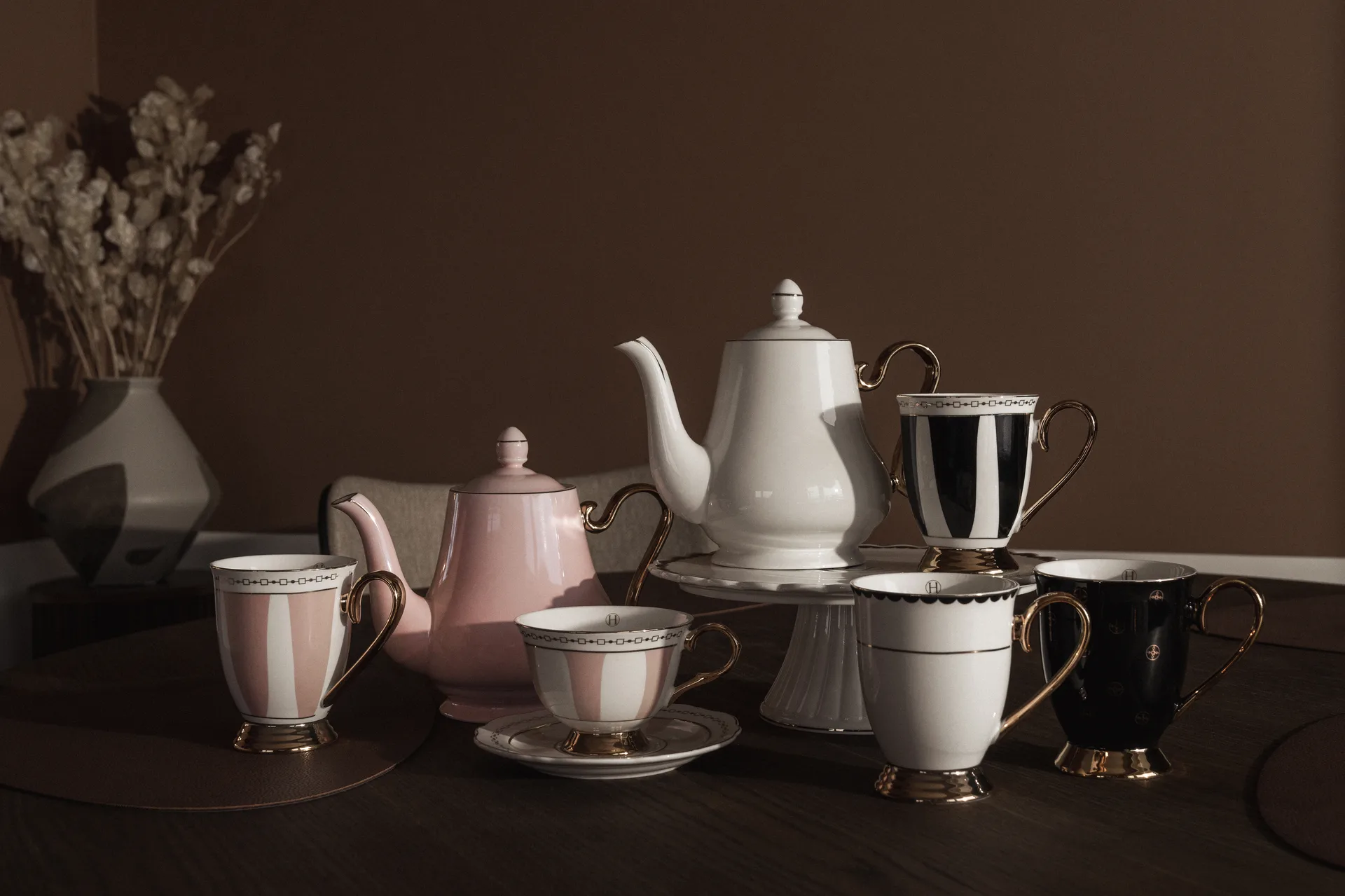 Mug Strisce Rosa 28 cl, Rose-blanc-or Hilke Collection