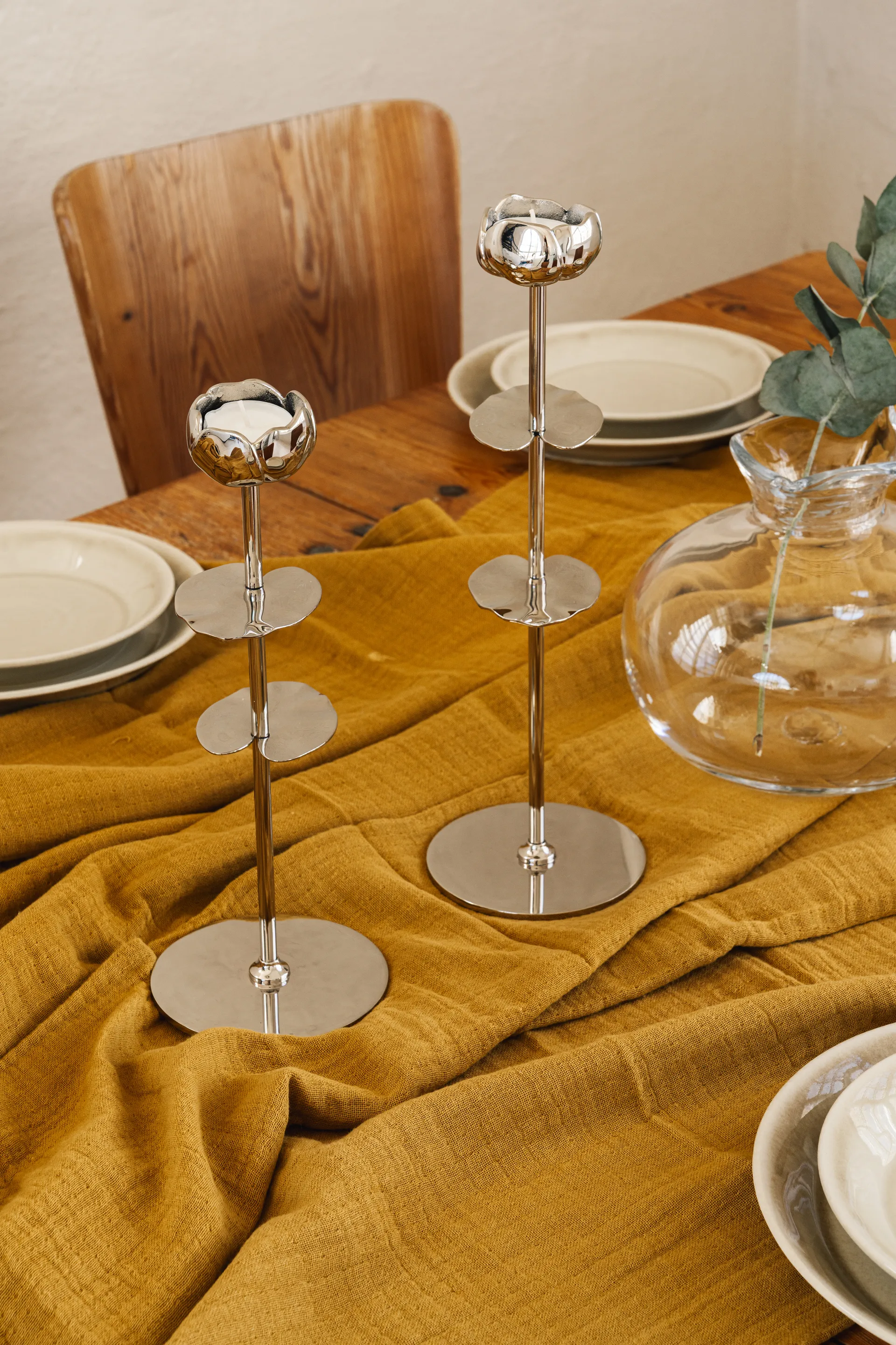 Ninfea Alta bougeoir 30 cm, Laiton nickelé Hilke Collection