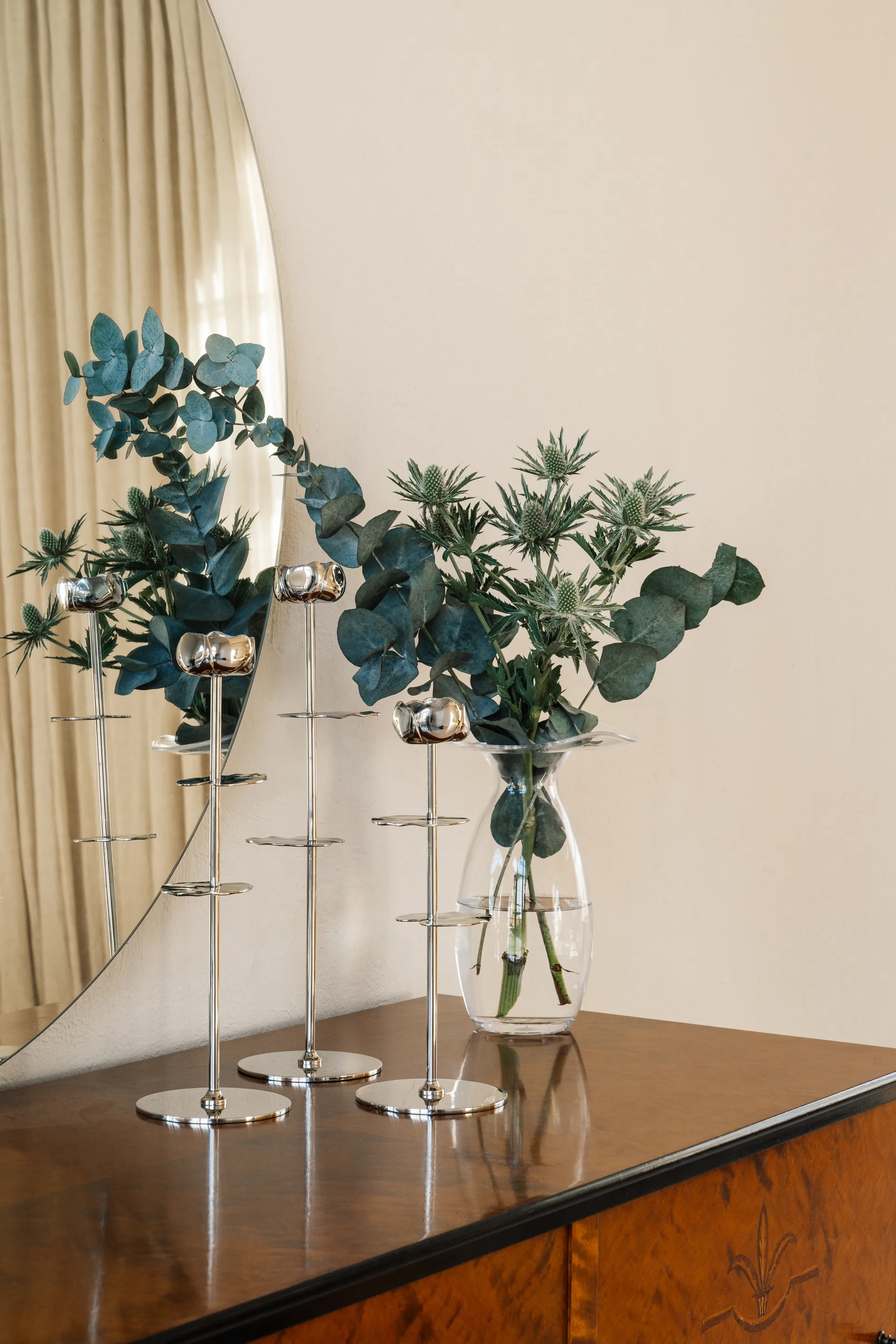 Ninfea Alta bougeoir 30 cm, Laiton nickelé Hilke Collection