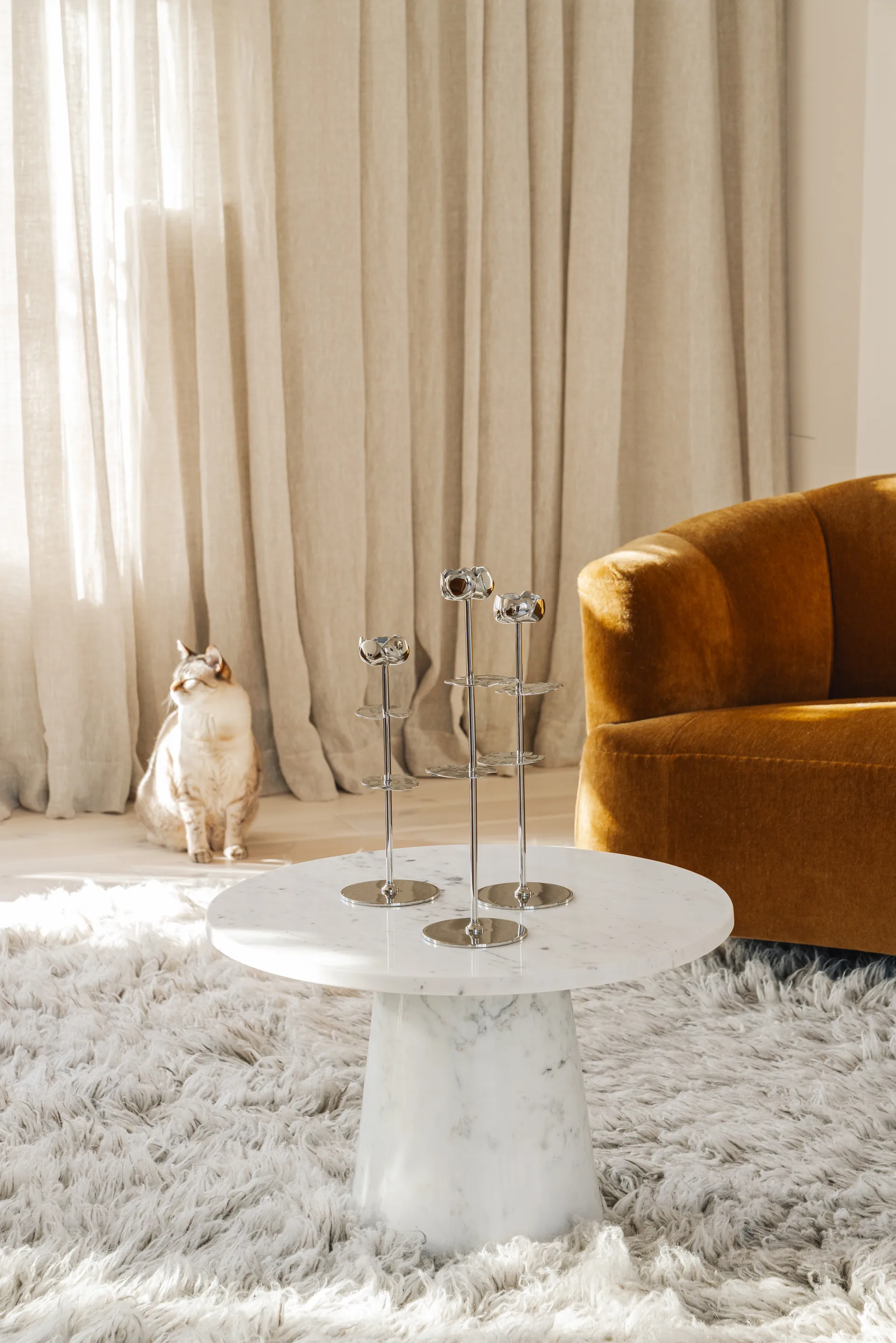 Ninfea Alta bougeoir 30 cm, Laiton nickelé Hilke Collection