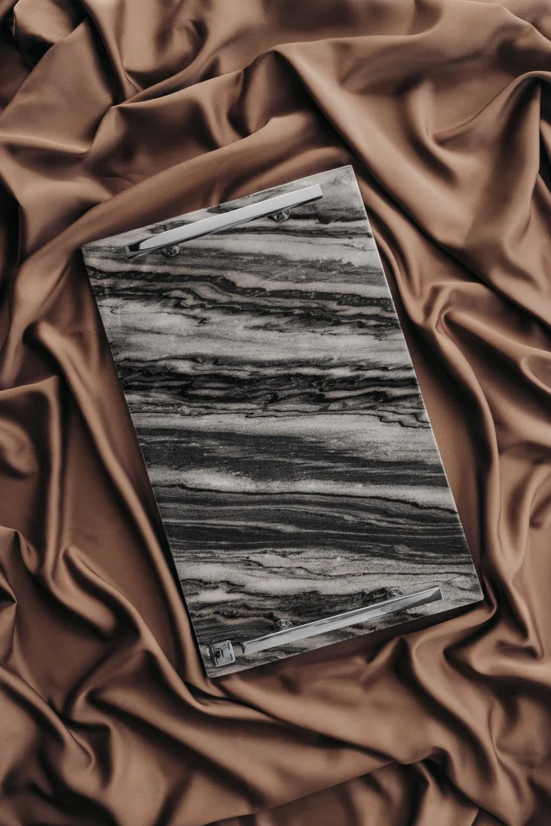 Plateau Hilke Collection 40,5x25,5 cm, Gris Marbre-laiton solide Hilke Collection