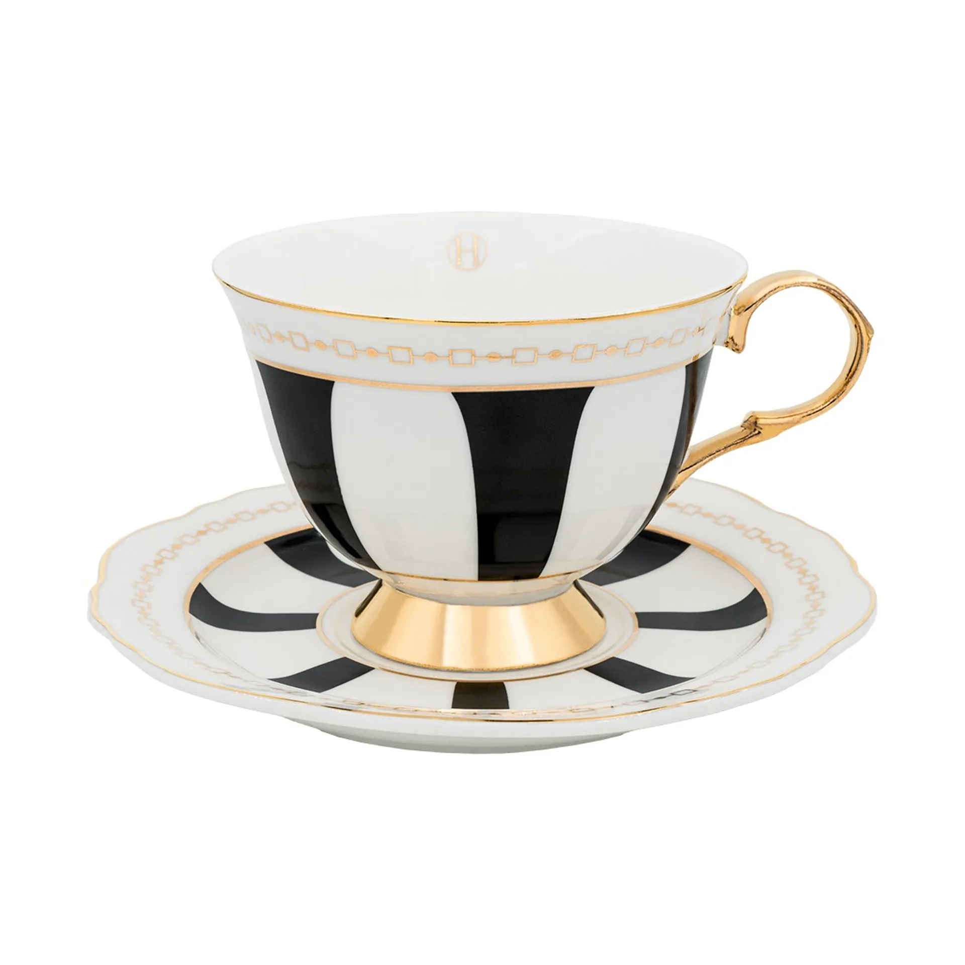 Tasse avec soucoupe Strisce Nero, 22 cl Hilke Collection