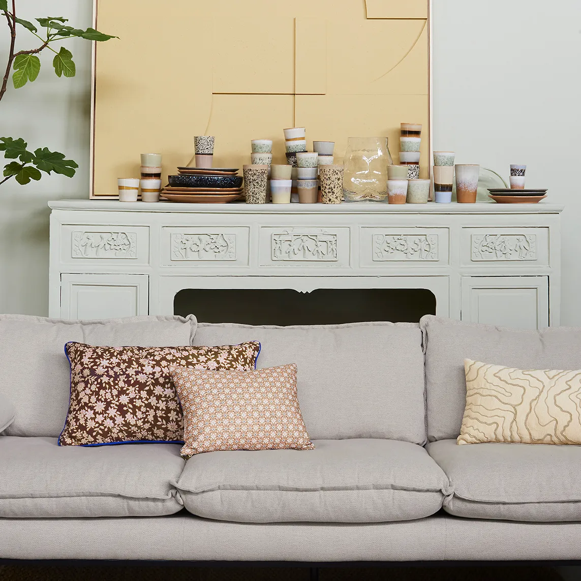 Coussin Stitched lines 30x50 cm, Cream-natural HKliving