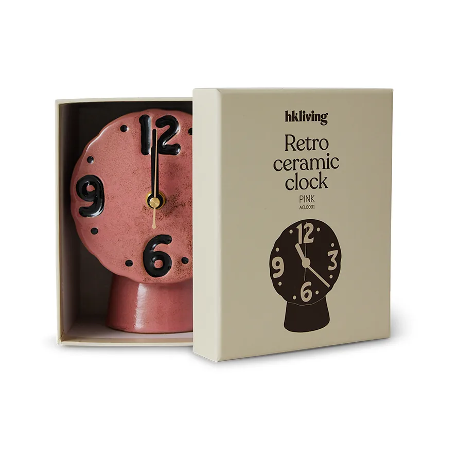 Horloge en céramique rétro 16,2 cm, Pink HKliving
