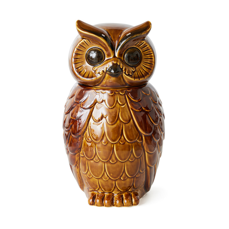 HKliving Pot de rangement Owl en céramique Roasted | Design Scandinave | Boites & bocaux | Marron