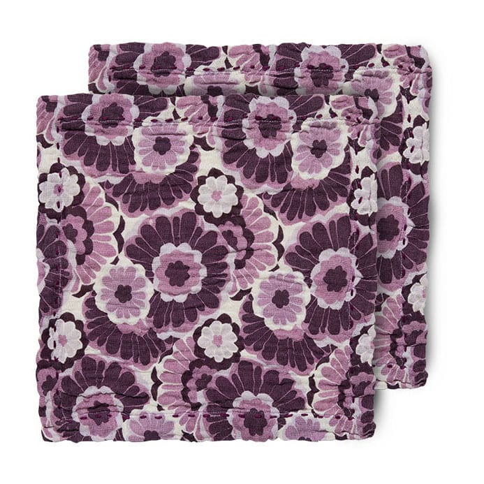 Serviette en coton Floral 30x30 cm, lot de 2 - Burgundy - HKliving