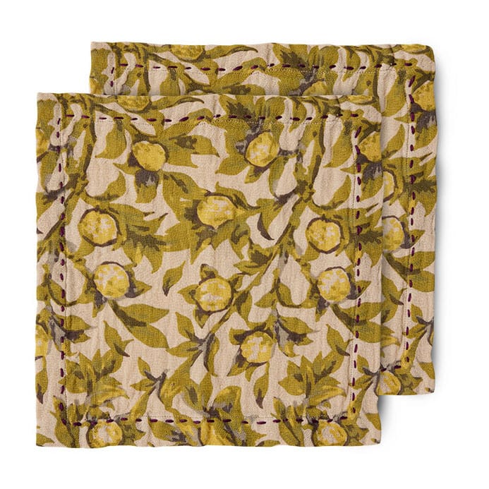 Serviette en coton Mediterranean 30x30 cm, lot de 2 - Olive - HKliving