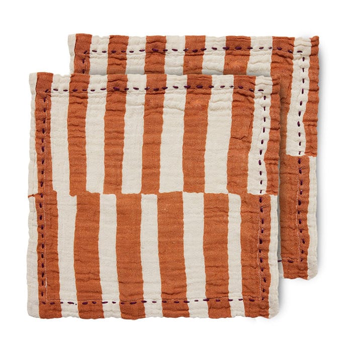 Serviette en coton Striped 30x30 cm, lot de 2 - Tangerine - HKliving