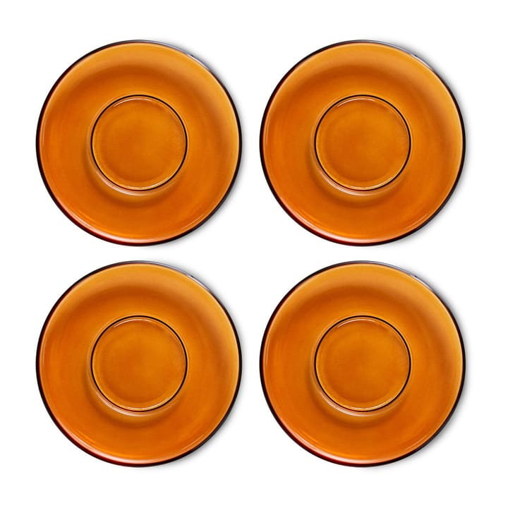 Soucoupe de tasse à café 70's glassware Ø 10,6 cm, lot de 4 - Amber brown - HKliving