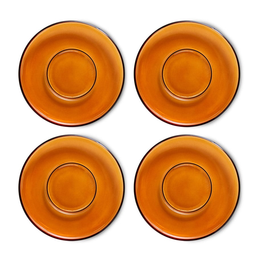 hkliving soucoupe de tasse à café 70's glassware ø 10,6 cm, lot de 4 amber brown