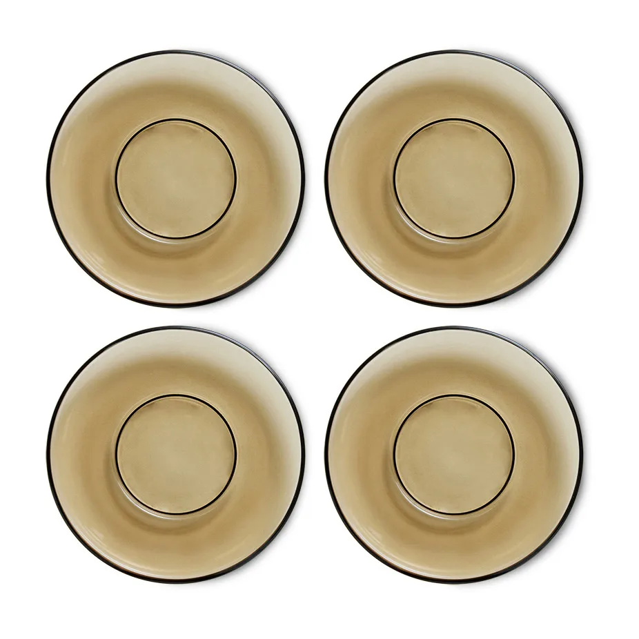 Soucoupe de tasse à café 70's glassware Ø 10,6 cm, lot de 4, Mud brown HKliving