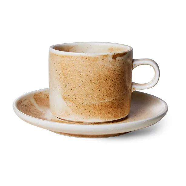 Tasse avec soucoupe Home Chef 22 cl, Rustic cream-brown HKliving