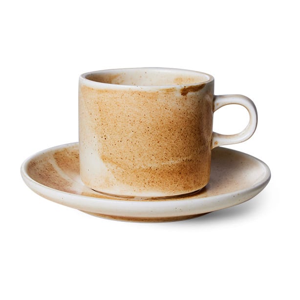 hkliving tasse avec soucoupe home chef 22 cl rustic cream-brown