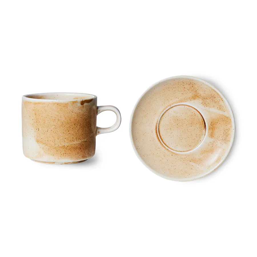 Tasse avec soucoupe Home Chef 22 cl, Rustic cream-brown HKliving