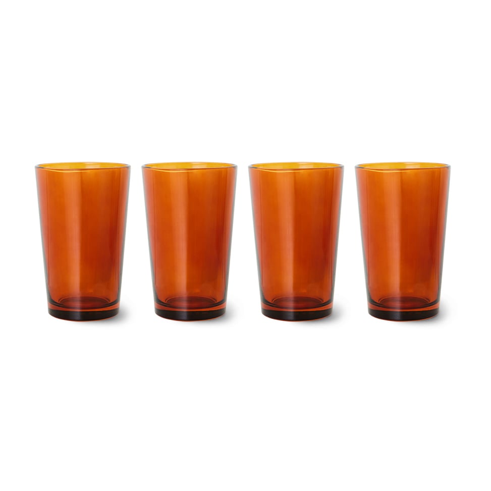 hkliving verre à thé 70's glassware 20 cl, lot de 4 amber brown