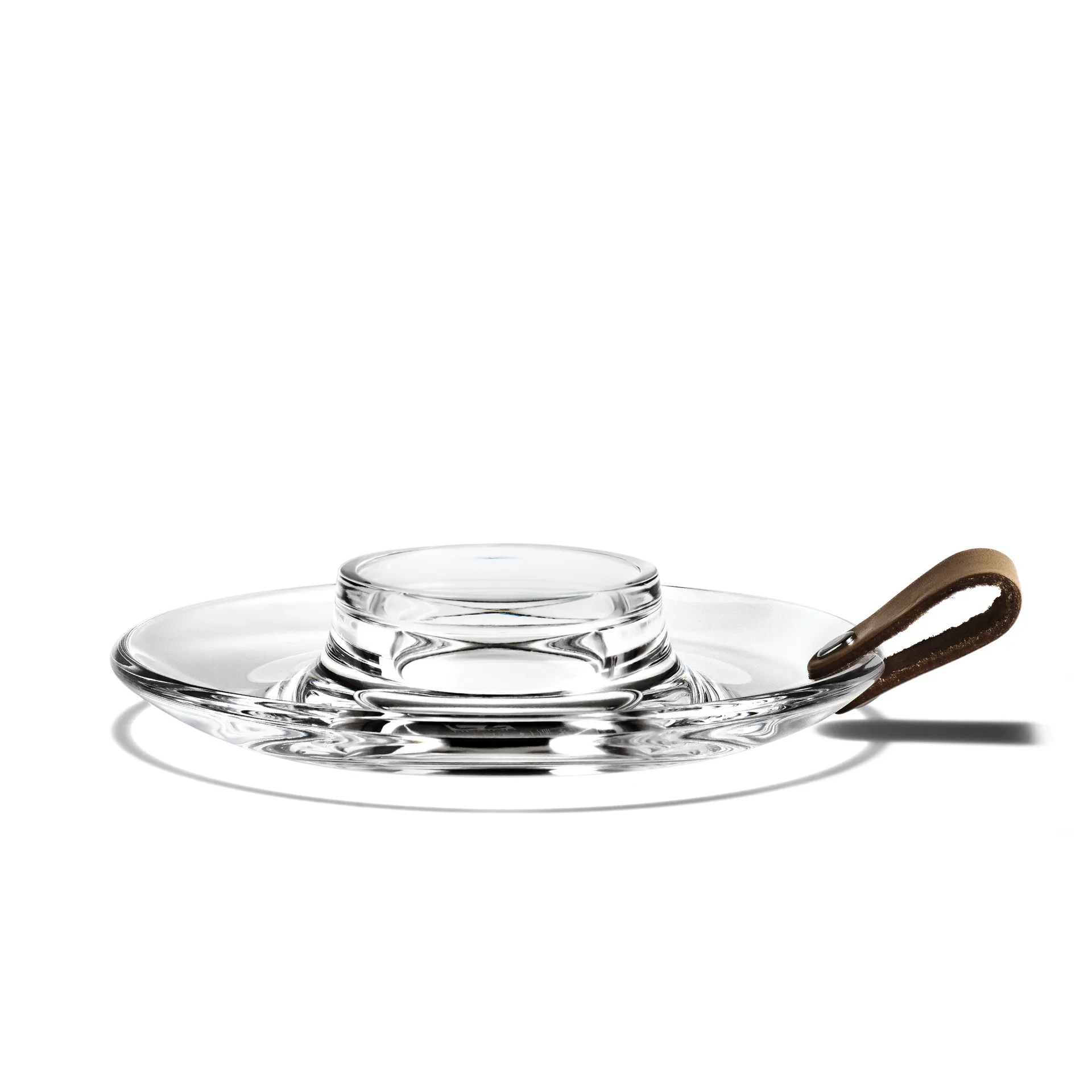 Bougeoir design en verre et cuir, 17 cm Holmegaard