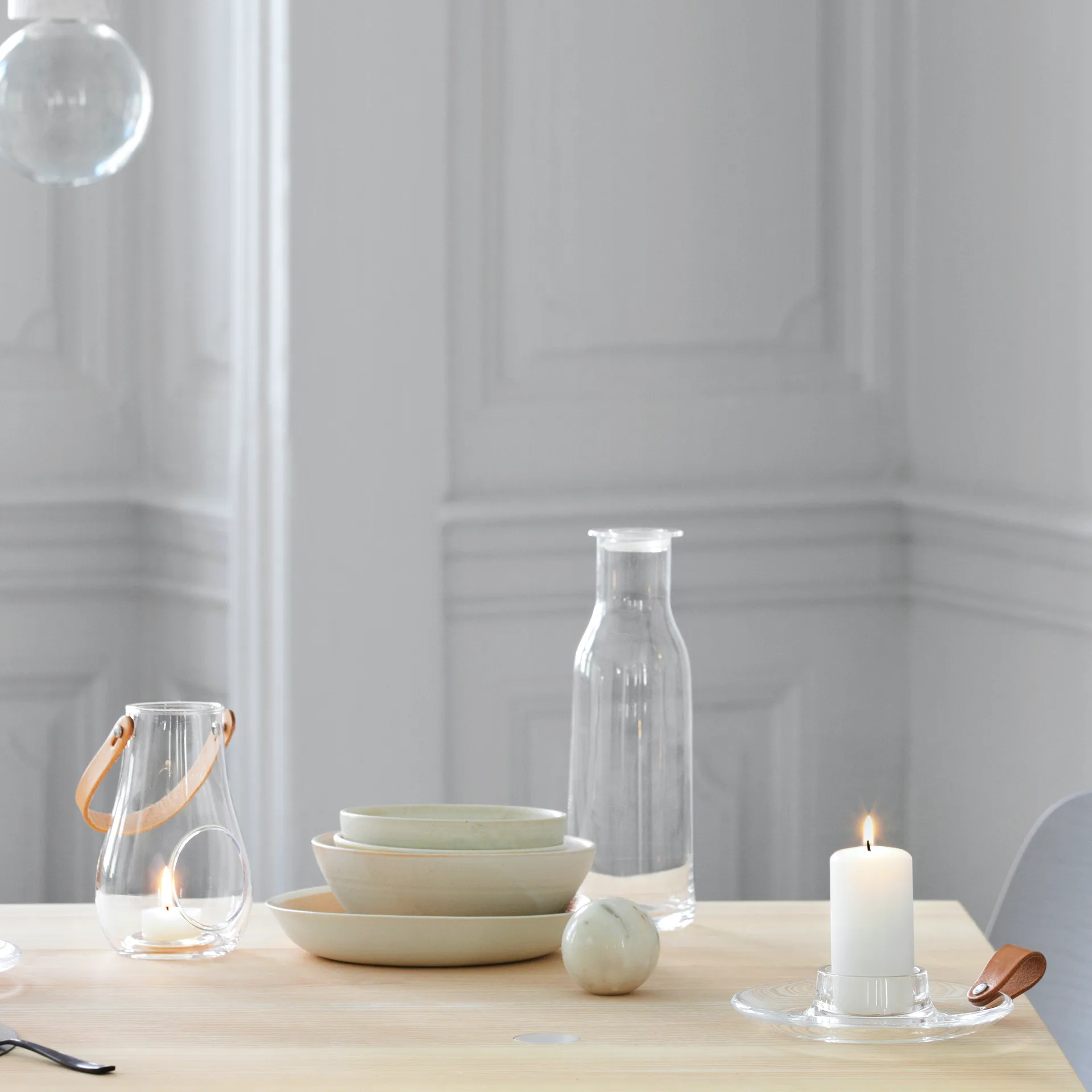 Bougeoir design en verre et cuir, 17 cm Holmegaard