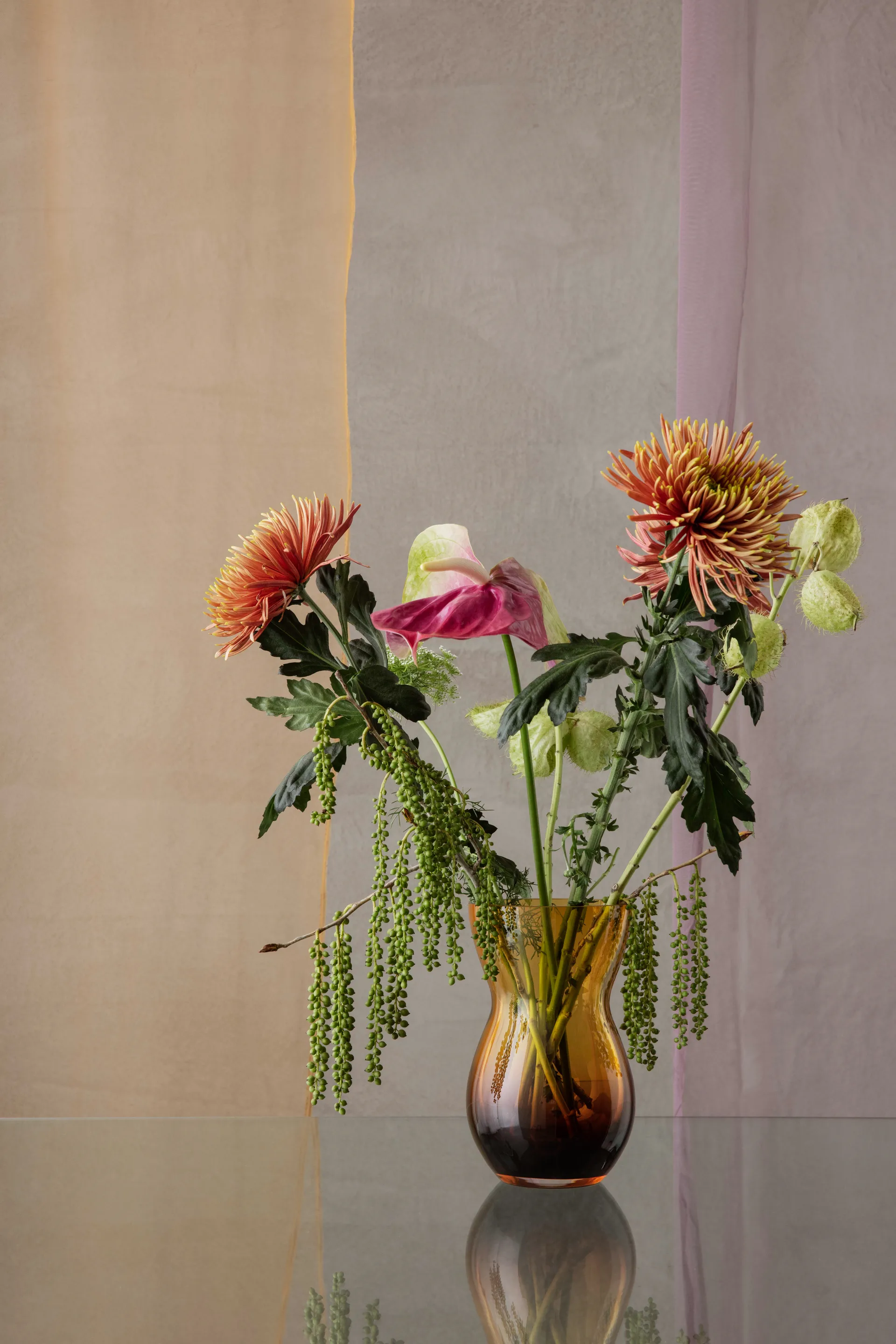 Vase Calabas 21 cm, Duo burgundy-ambre Holmegaard