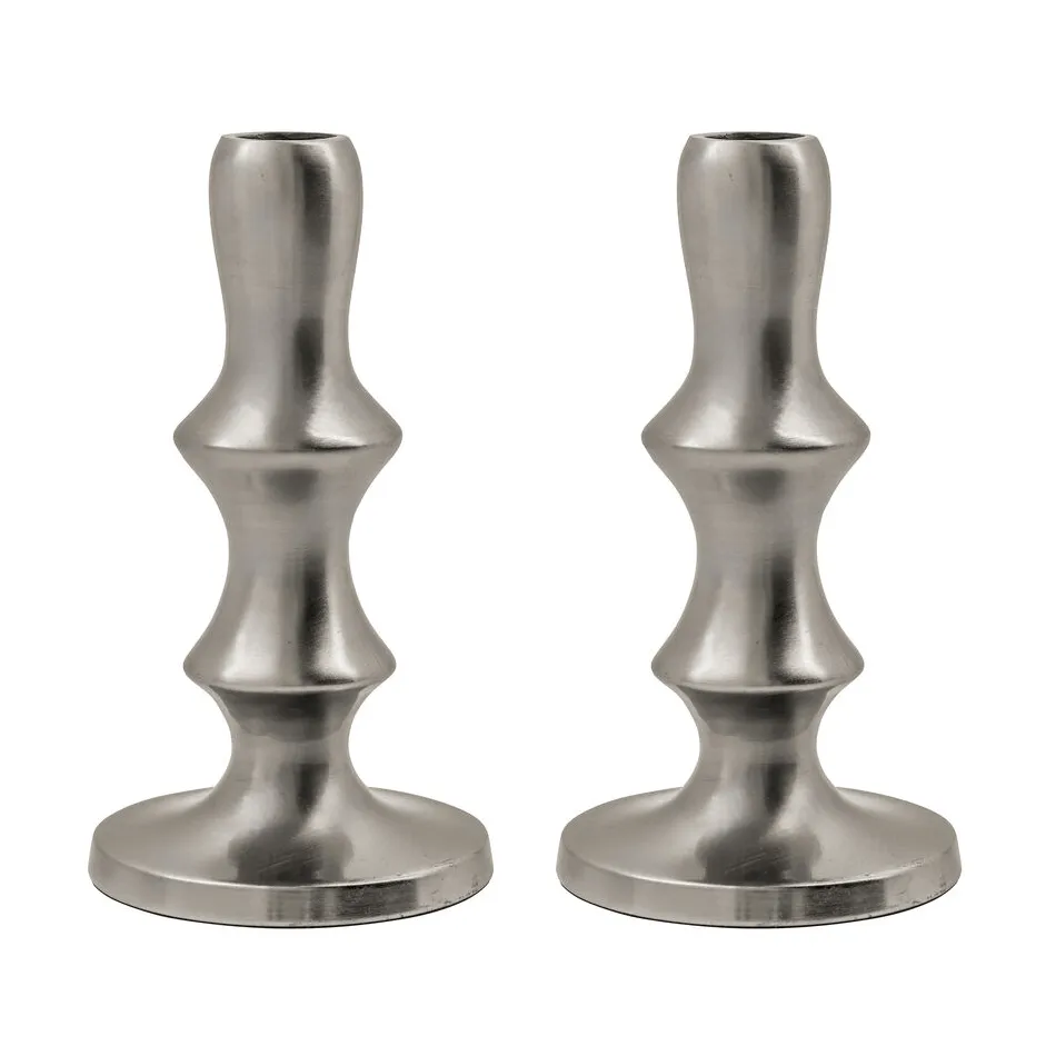 Bougeoir Reese, lot de 2, Silver finish House Doctor