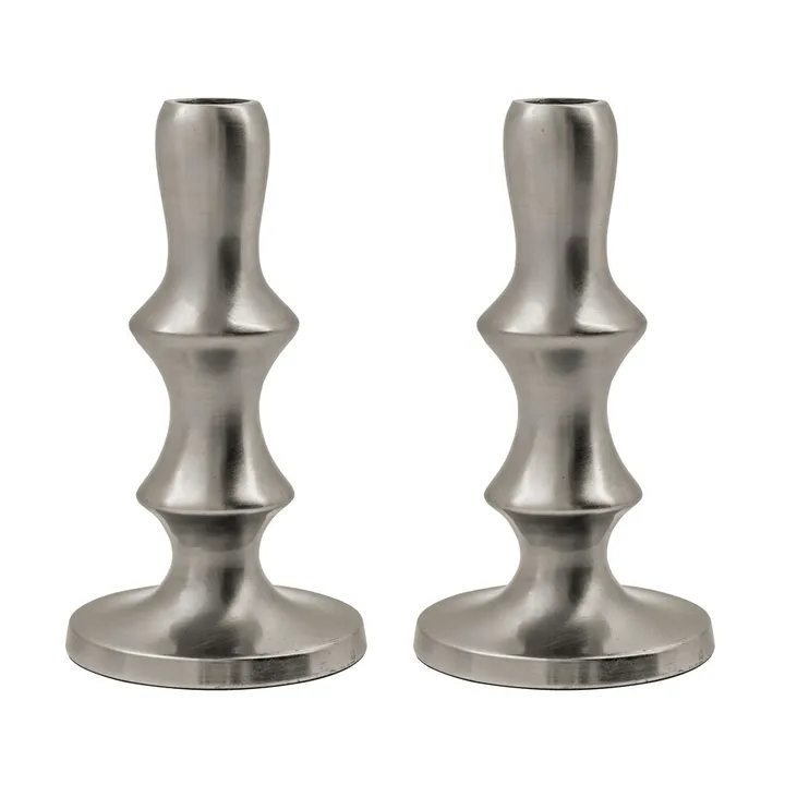 Bougeoir Reese, lot de 2 - Silver finish - House Doctor