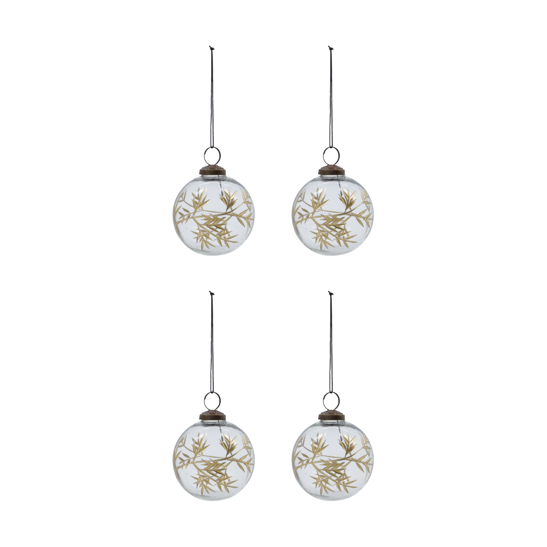 House Doctor Boule de Noël Leaf 7,5 cm lot de 4 Clair-or