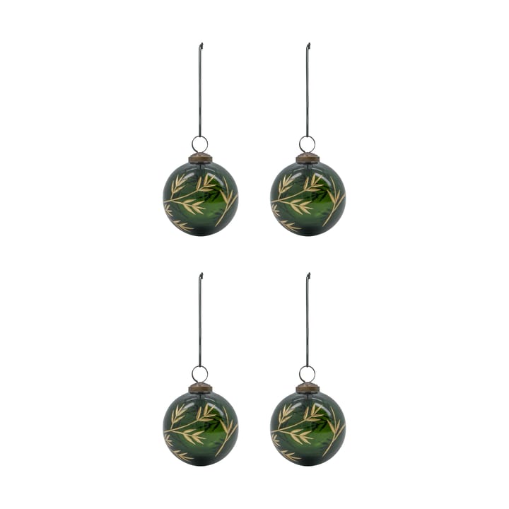 Boule de Noël Leaf Ø7,5 cm lot de 4 - Vert-or - House Doctor