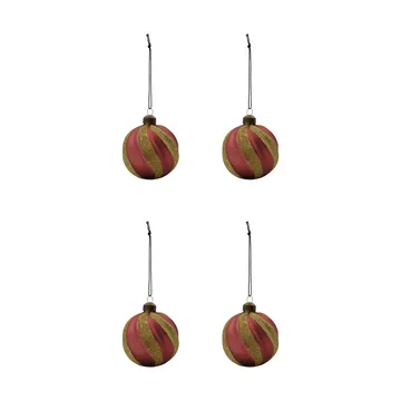 Boule de Noël Swirl lot de 4 - Rouge poussiéreux-or - House Doctor