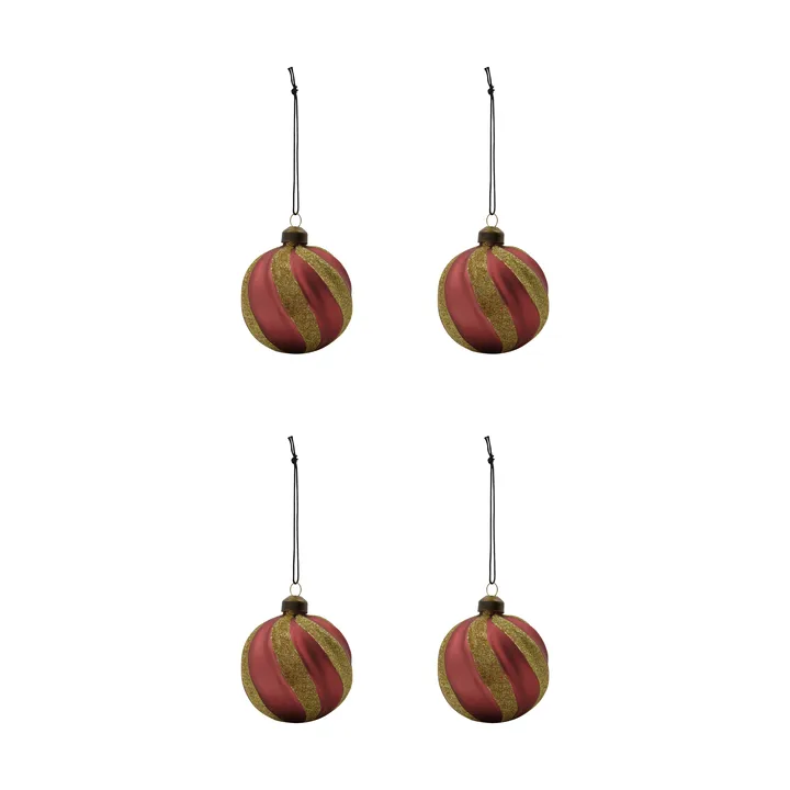 Boule de Noël Swirl lot de 4 - Rouge poussiéreux-or - House Doctor