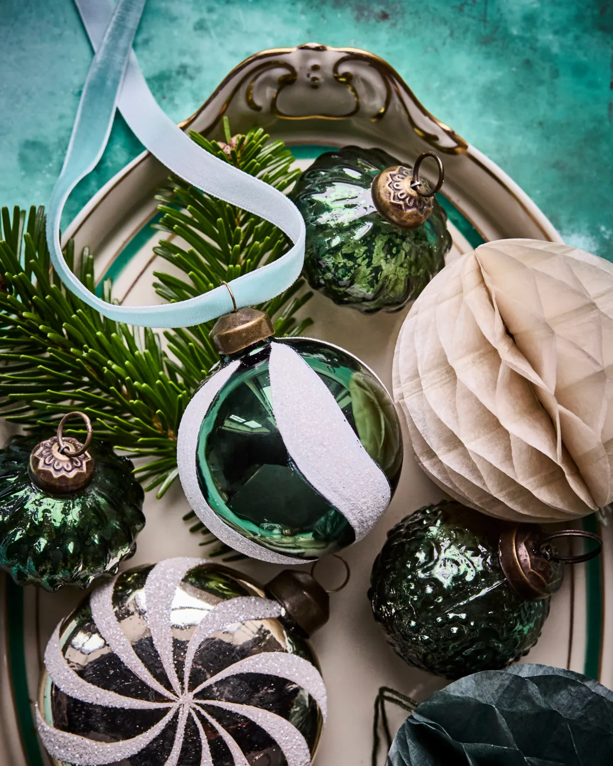 Boule de Noël Twister Ø6 cm lot de 4, Vert-blanc House Doctor